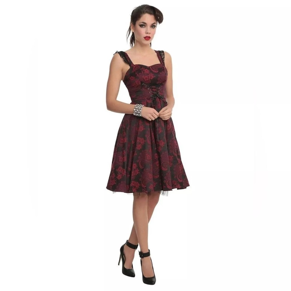 Hearts & Roses Dress 8 Sweetheart Corset Brocade Floral Whimsygoth Pin Up Retro